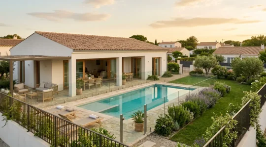 Villa méditerranéenne avec piscine sécurisée et jardin clôturé, idéale pour les familles avec enfants