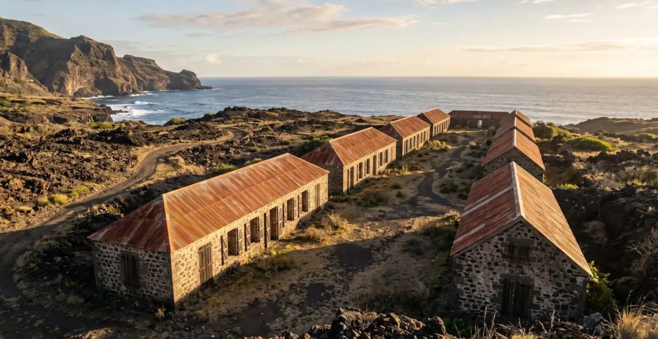 Vue architecturale du Lazaret de la Grande Chaloupe avec ses bâtiments historiques