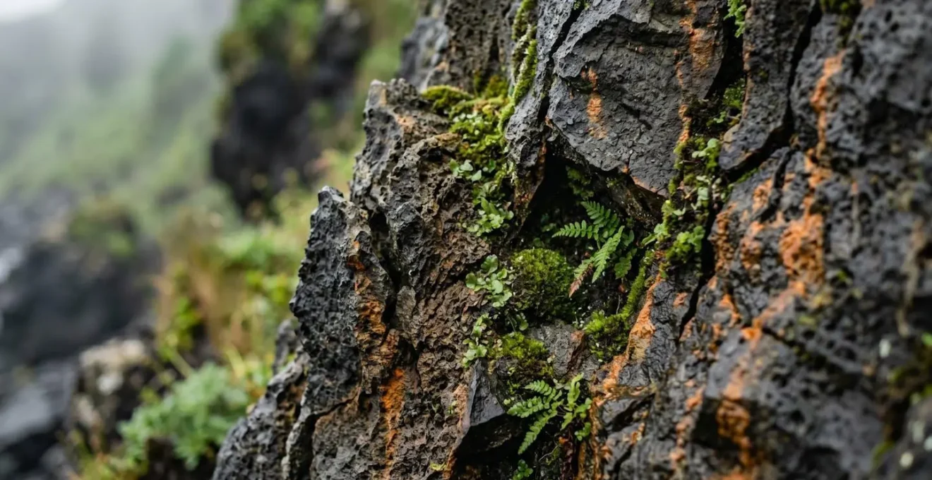 Parois basaltiques instables du Trou de Fer recouvertes de végétation tropicale humide